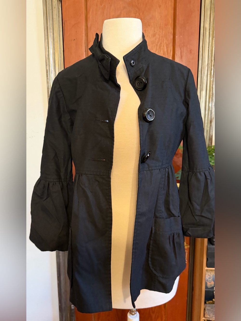 Nanette Leopore Black Lined Baby Doll Bowtie Balloon Sleeve Peplum Jacket Size 4 - Picture 16 of 16